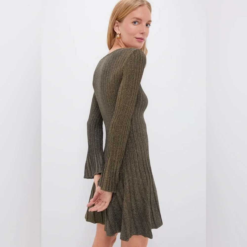 STAUD RAQUEL DRESS METALLIC GOLD LONG SLEEVE SIZE XS NWT 395$ - Picture 4 of 9